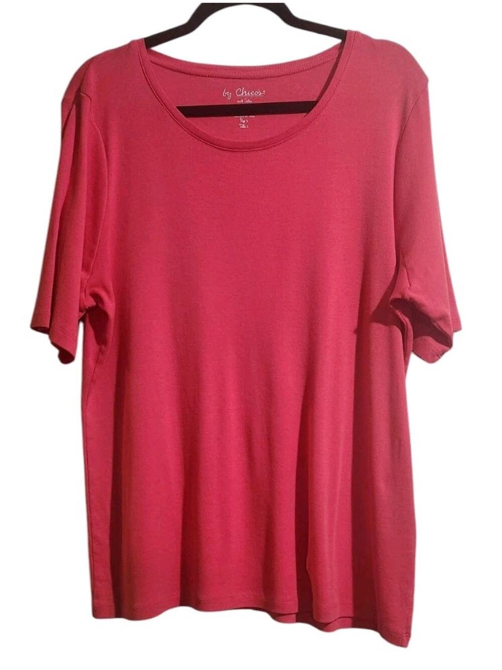 By Chicos Woman's Tee Pink Short Sleeve Sz 3 (XL) 100% Cotton Basics Soft Staple